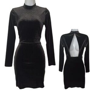 Divided Black Velvet Backless Long Sleeve Dress Size 6 Excellent Condition